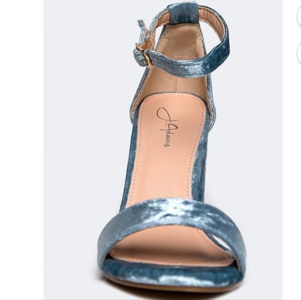 J. Adams NWOT Blue Plush Velvet Block Heel Sandals with Ankle Strap - Picture 4 of 6